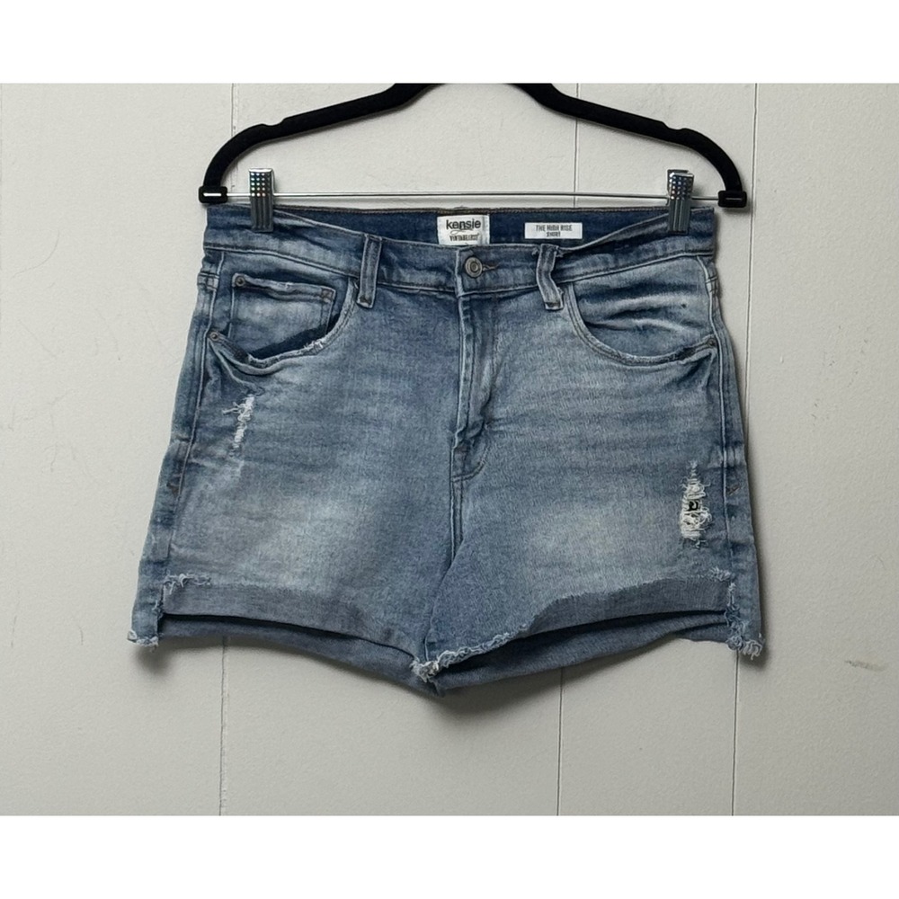 Kensie Jeans Vintage Luxe High Rise Distressed Denim Shorts Light Wash Sz 10/30